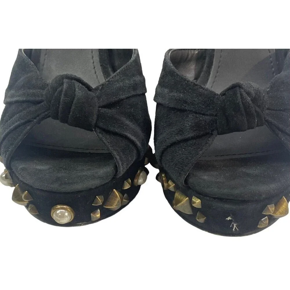 GUESS Women‎ Heels Size 7 Black Kenzie High Block Suede Elegant Buckle Party